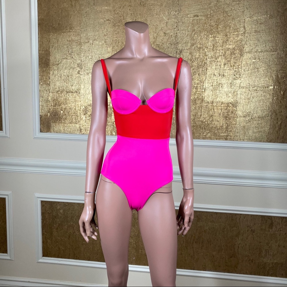 Topshop red and pink one piece swimsuit 4